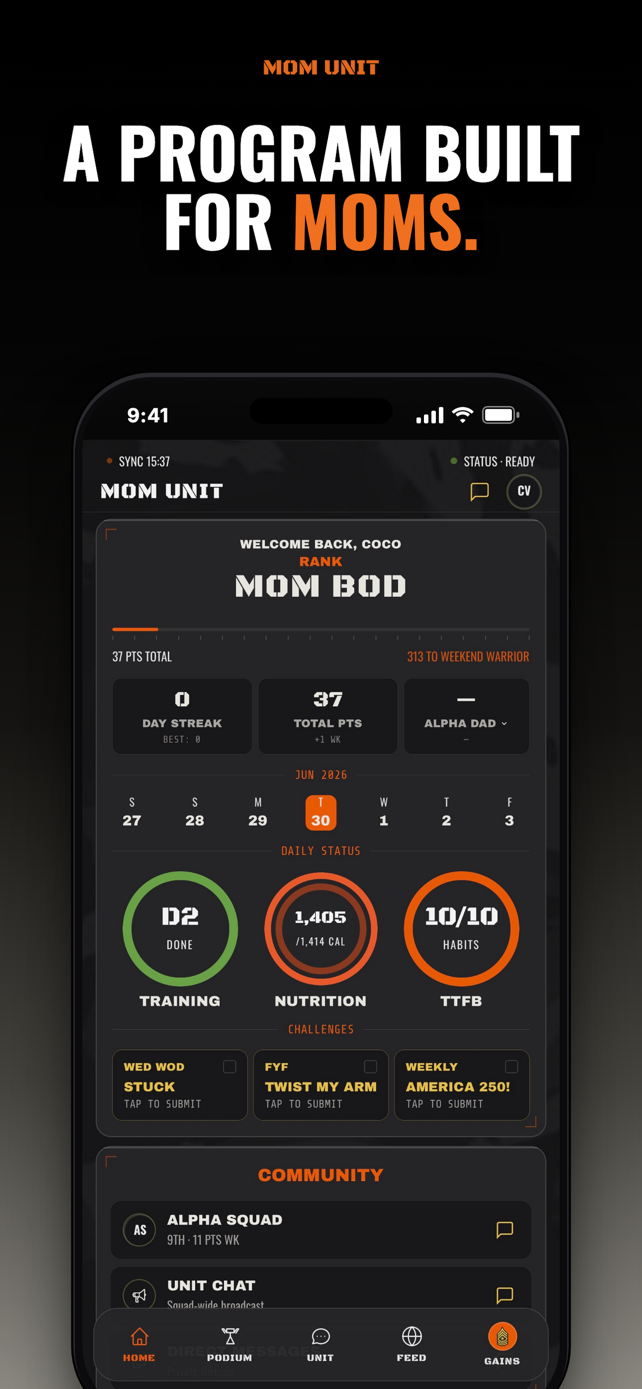 Mom Unit app home screen: a program built for moms